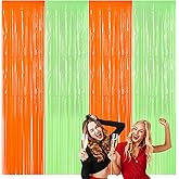 Hahafelt 4 Pcs Girl Party Decorations 6.56 x 3.28ft Orange and Green Door Streamer Curtains Tinsel Backdrop Party Foil Fringe Curtain Backdrop Decorations for Birthday Wedding Holiday