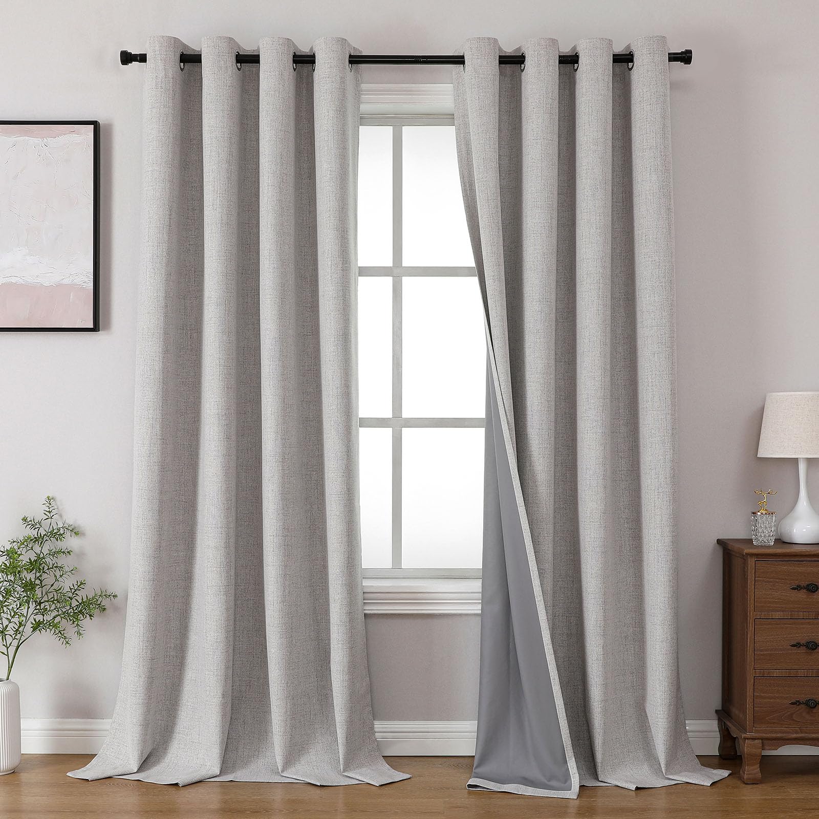Joydeco Blackout Curtains 120 Inches Long 2 Panels Burg, Room Darkening Curtains for Bedroom, 100% Black Out Textured Thermal Drapes Privacy Protection 2 Panels Set(W52 x L120 Inch, Greyish White) Image