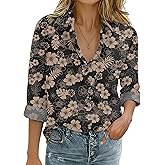Zeagoo Womens Cotton Linen Button Down Shirts Loose Fit Long Sleeve Collared Blouse Casual V Neck Tops Outfits S-3XL