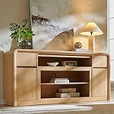 Modern TV Stand for 80 Inch TVs, 32"Tall Entertainment Center w/Storage Cabinet& drawers, Media Console Cabinet w/Soundbar &Adjustable Shelves for Living Room, Curved Profile Design, 70 inch (Natural)