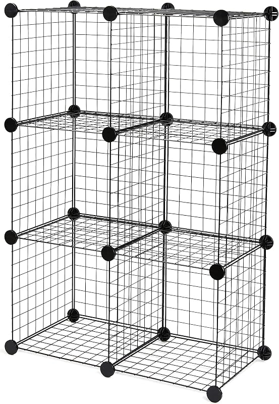 Stapelbare Aufbewahrungsregale mit 6 Würfeln aus Drahtgitter, 66 x 32 x 96.5 cm, Schwarz