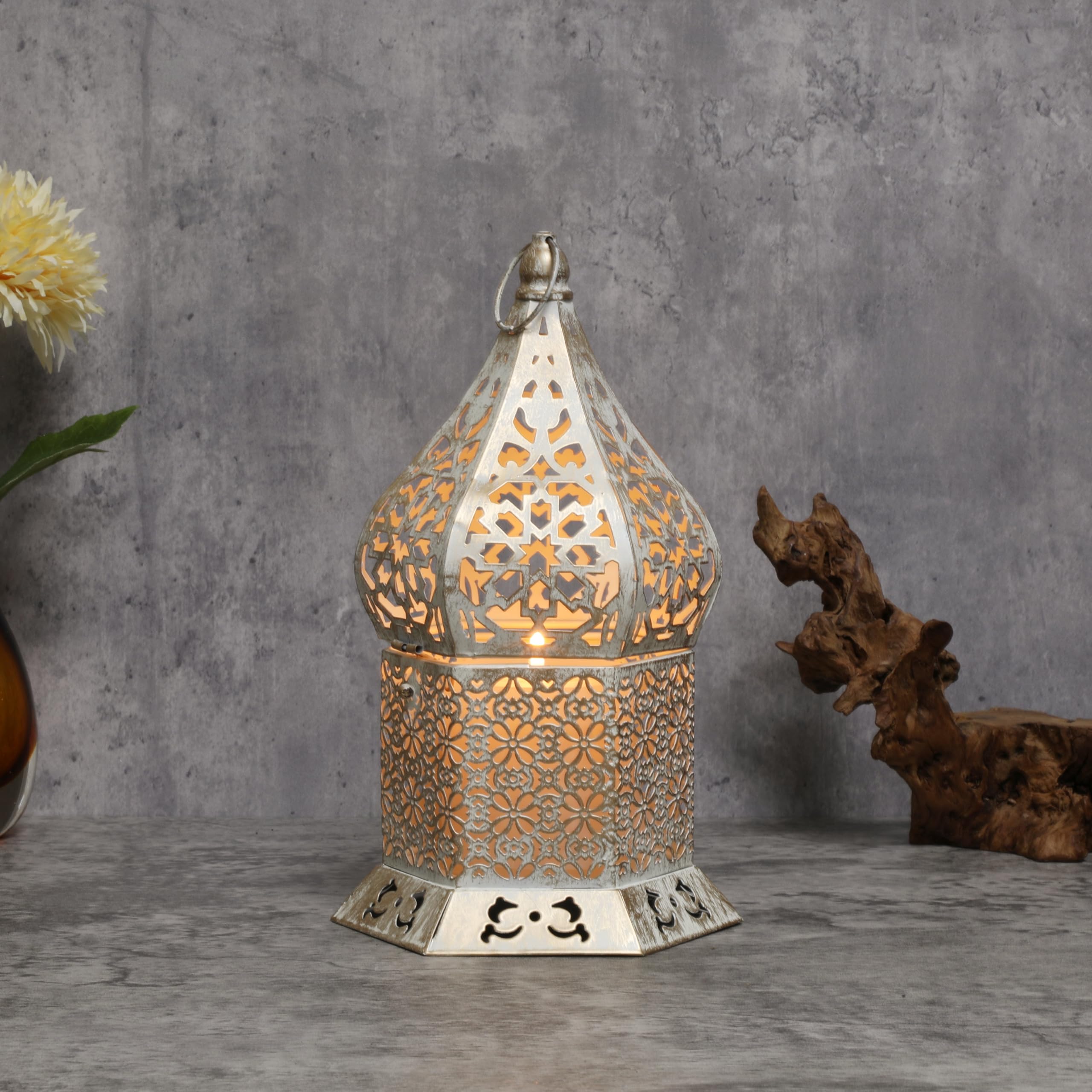 Photo 1 of 10.9inch Moroccan Lantern Lamp Decorative Candle Holders Foldable Cover for Ramadan Decorations, Hanging, Outdoor Patio or Porch, Indoor Home Decor ?White?