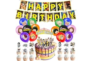 TEOY My Hero Academia Party Supplies, Birthday Decorations Set Including Balloons, Banner, Cake Toppers, Cupcake Toppers for MHA Fans Kids, MHA Theme Birthday Party Supplies
