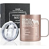 Onebttl French Bulldog Gifts for Women Men, Frenchie Gifts for Frenchie Lovers, 12oz Stainless Steel Coffee Mug with Lid Straw - Rose Gold