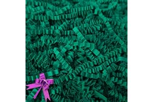 BOXHOME Shred Paper Filler (1LB) Crinkle Cut Paper for Wrapping & Filling Gift Basket Gift Boxes, Green-Decoration Raffia Contains Bow