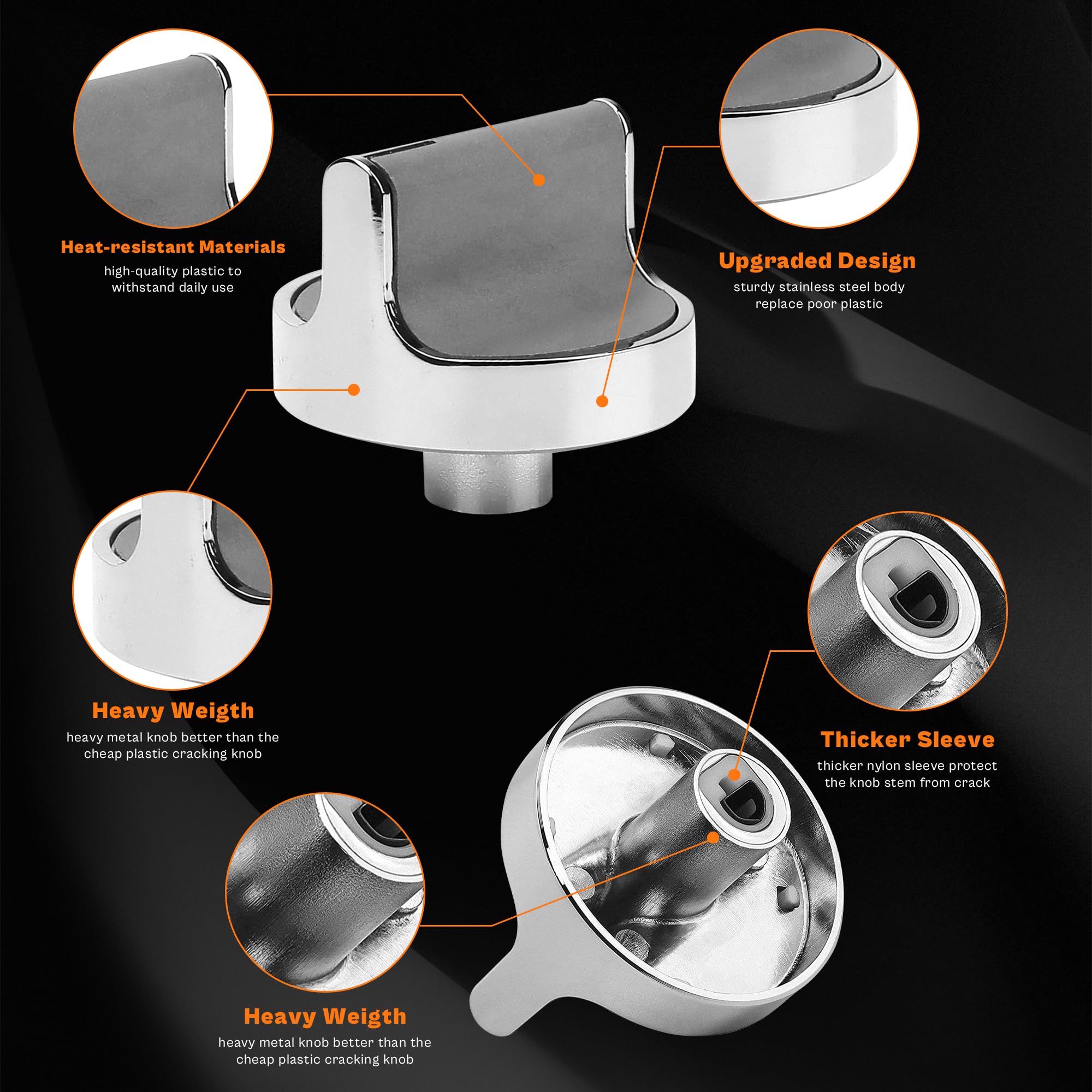 LUXRILIX Upgraded Stove Knobs W10594481 Replacements fit for Whirlpool Gas Stove Range Cooktop WCG97US0DS00 WCG97US6DS00 - Stainless Steel Control Knob WPW10594481 3281332 AP6023301 5 Pack