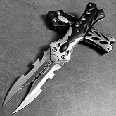 MADSABRE 8.5" Cool Double Blade Pocket Knife, Camping Folding Knife with Clip and Aluminum Handle, Hunting Survival EDC Hiking Tools, Gifts for Men
