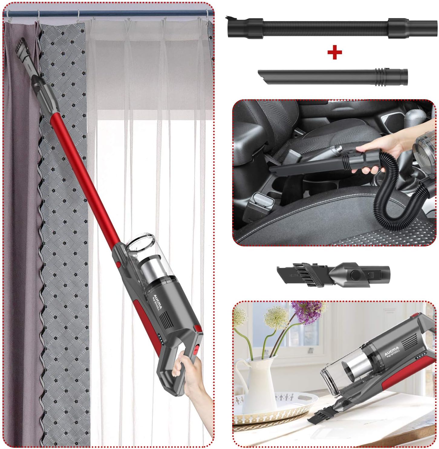 Cordless Vacuum Cleaner, Aucma by whall 250W Motor 3 Working Mode up to 50 Mins Runtime Cordless Stick Vacuum 4 in 1 Lightweight Vacuum Cleaner with Multifunctional Replacement Nozzle for Home Hard Floor Carpet Pet Hair -