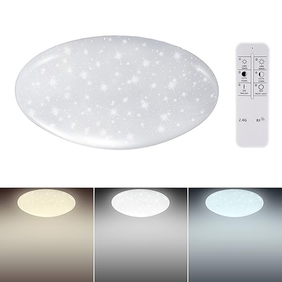 LED Deckenleuchte dimmbar mit Fernbedienung & Farbwechsel warmweiß - Tageslicht - kaltweiss Ø 38 cm rund * Sternenhimmel Glitzer-Effekt von NEDES