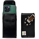 Turtleback Belt Clip for iPhone 16 Pro Max, 15 Pro Max, 14 Pro Max -Medium- Fits w/Shockproof Commuter Style Cases, Premium Black Leather Vertical Belt Holder, Magnetic Closure HD Rotating Clip