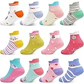 GRPSKCOS Toddler Socks 12 Pairs Non Slip Girls Sock Kids Ankle Socks with Grippers for 1-7 Years Children