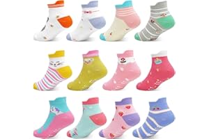 GRPSKCOS Toddler Socks with Grip 12 Paris Toddler Ankle Socks Kids Non Slip Socks for 1-7 Years Girls Boys