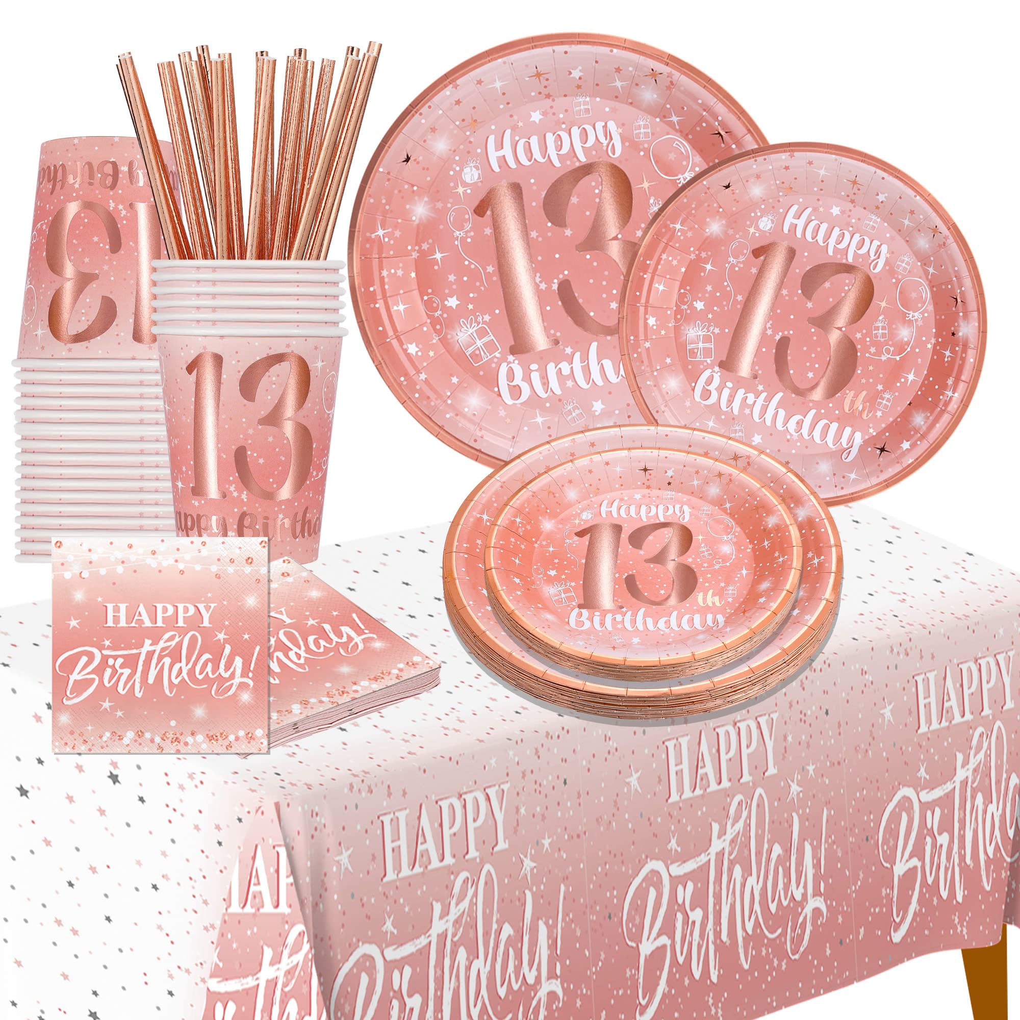 Photo 1 of 13th birthday decorations for girls - rose gold party Banner,happy birthday balloon,party decorations (13 PLATES)