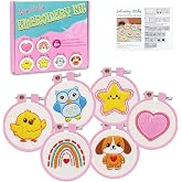 Louise Maelys 6 Pack Kids Embroidery Kit for Kids Cute DIY Stitching | Needlepoint Kit Creative Kids Craft Set With 6 Hoops And Cute Patterns. Cross Stitch Kits Include Threads, Needles and Guide