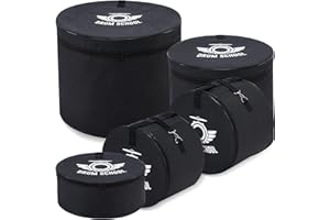ALEEMIN 5-pcs Drum Bag Set, Drum Cases Set Padded for 12" / 13" / 16" Tom / 14" Snare / 22'' X 18" Bass, Carrying Case Travel Gig Bag with Shoulder Strap and Hanlde (Standard)