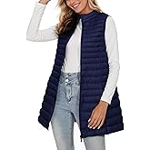 ELFJOY Long Puffer Vest Women Winter Ultra Light Long Down Vest with Stand Collar Black Womens Vests Outerwear
