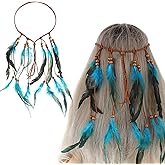 oruola Native American Headband,Blue Indian Feather Headdress for Women,Boho Indian Feather Headband,Hippie Headpiece Gypsy Indians Costume Decor,Native American Hair Accessories for Women and Girls