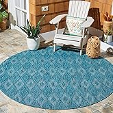 SAFAVIEH Washable Rug Outdoor Courtyard Collection - 6'7" Round, Turquoise & Blue, Non-Shedding & Easy Cleaning, Ideal for Pa
