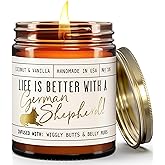 German Shepherd Gifts for Women - 'Life is Better with a German Shepherd' Candle, w/Vanilla, Coconut & Citrus - Infused w/Essential Oils I German Shepherd Decor I 50Hr Burn, USA Made
