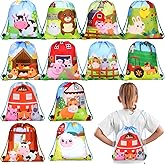 Rtteri 24 Pack Farm Drawstring Bags 12 x 10 Inch Farm Animal Party Favor Gifts Bag Birthday Party Supplies Animal Backpack Drawstring Pouches Wrap Goodie Bags for Kids Girls Boys Travel Decorations