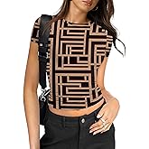 OFEEFAN Basic Tees for Women Short Sleeve Tops for Women Geo Print S