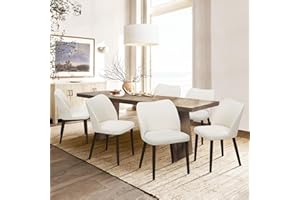 COLAMY Upholstered Dining Chairs Set of 6, Modern Fabric Dining Room Kitchen Side Chair with Padded Seat and Wood Legs for Restaurant/Cafe, Beige