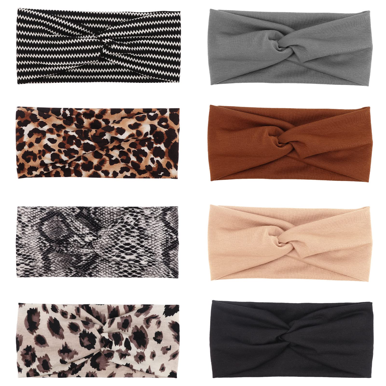 DRESHOW 8 Pack Headbands for Women Vintage Headwraps Wide Turban Cross Knotted Girls Hair Bands Accessories