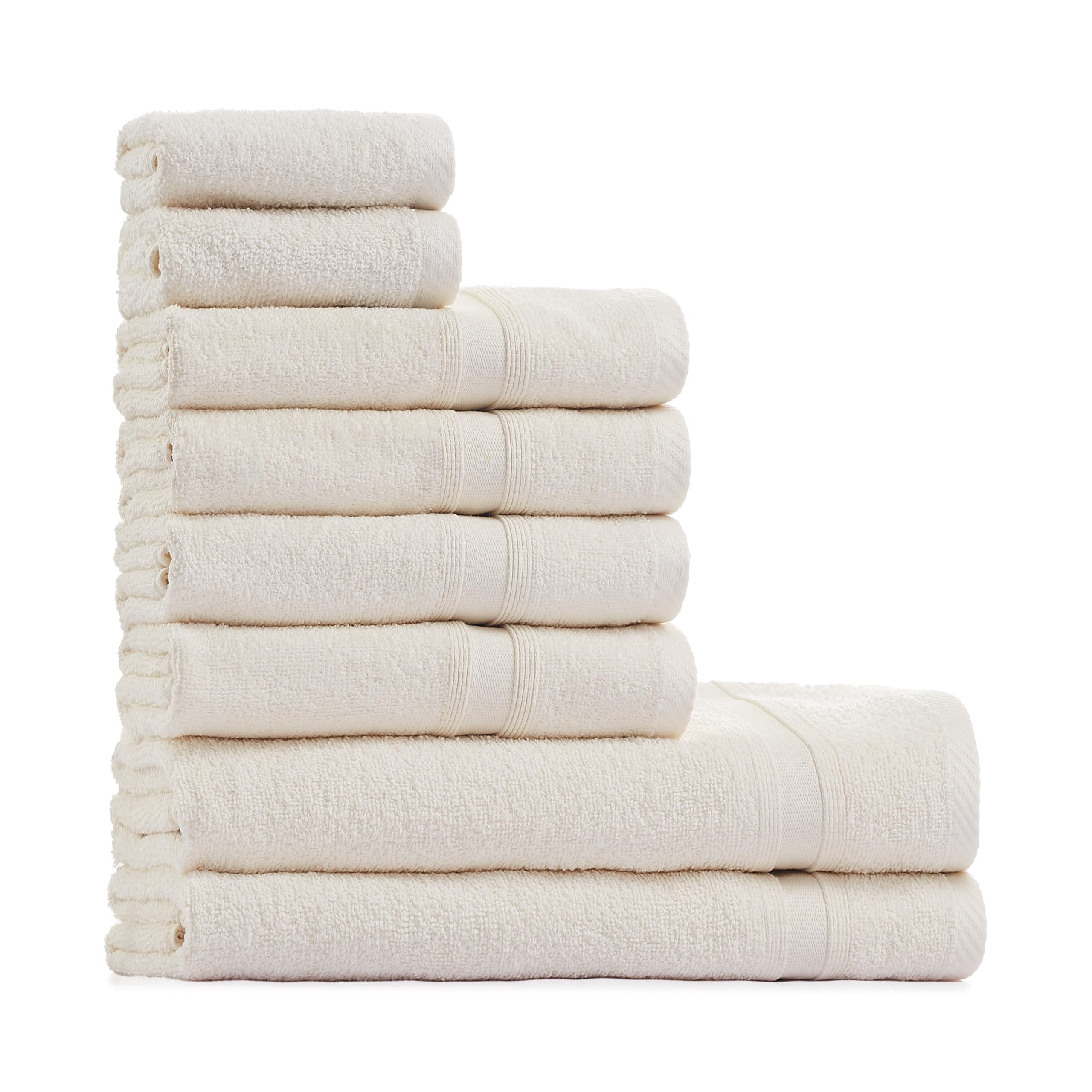 Tuiste Hand Towel Set Cream | 100% Cotton Hand Towel Set 8 Pieces | 2 x Bath Towels Set, 4 x Hand Towels, 2 x Guest Towels | Soft and Absorbent | Colour: Cream