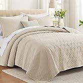 Lavsiry Beige Oversized California Cal King Size Quilt Bedding Set with Pillow Shams, Summer Lightweight Bedspread Coverlet, Soft Quilted Blanket Thin Comforter for All Seasons