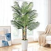 6ft Artificial Palm Tree Indoor Plant with White Tall Planter, Faux Silk Tropical Areca Floor Plant in Pot, Artificial Plants with Lifelike Leaves for Home Office Decor