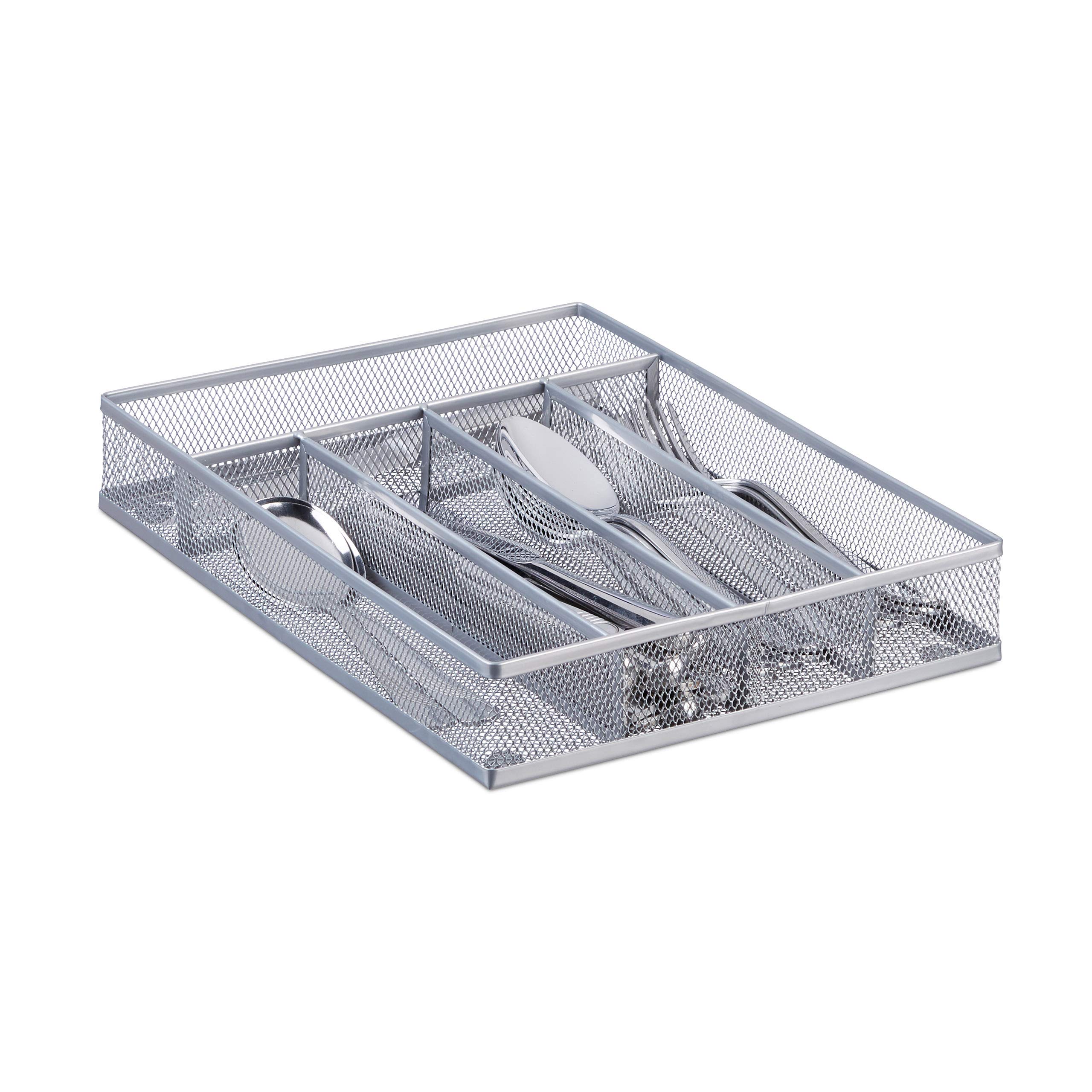 Relaxdays Metal Mesh Cutlery Tray, Open Drawer Organizer Insert, M, HWD: 5 x 23.5 x 31.7 cm, Silver