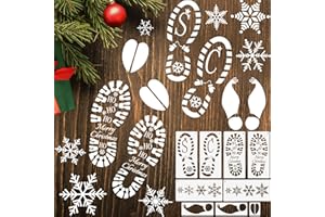 DIYASY 9 Pcs Christmas Santa Footprint Stencils, Reusable Snowflake Stencils for Painting Large Crafts Stencil Elf Foot Print Templates Holiday Xmas Decorations