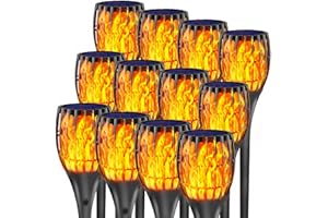 Aityvert Upgraded Larger Solar Torch Lights, Waterproof Outdoor Dancing Flames Lights, Flickering Flames Garden Lights, Landscape Decoration Pathway Patio Lights 20" 20 LED (12 Pack)