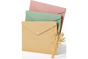 ThinkTex Wheat Straw Filing Envelopes, 3 Color Document Folders with Snap Button Closure, 100% BPA Free, Non-Toxic and Environmentally Friendly, Letter/A4 Size-3 Pack