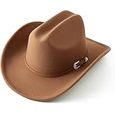 Jastore Kids Western Cowboy Hat for Girl Boy Wide Brim Beach Cowgirl Hat with Belt Buckle Cattleman Cowboys Hats