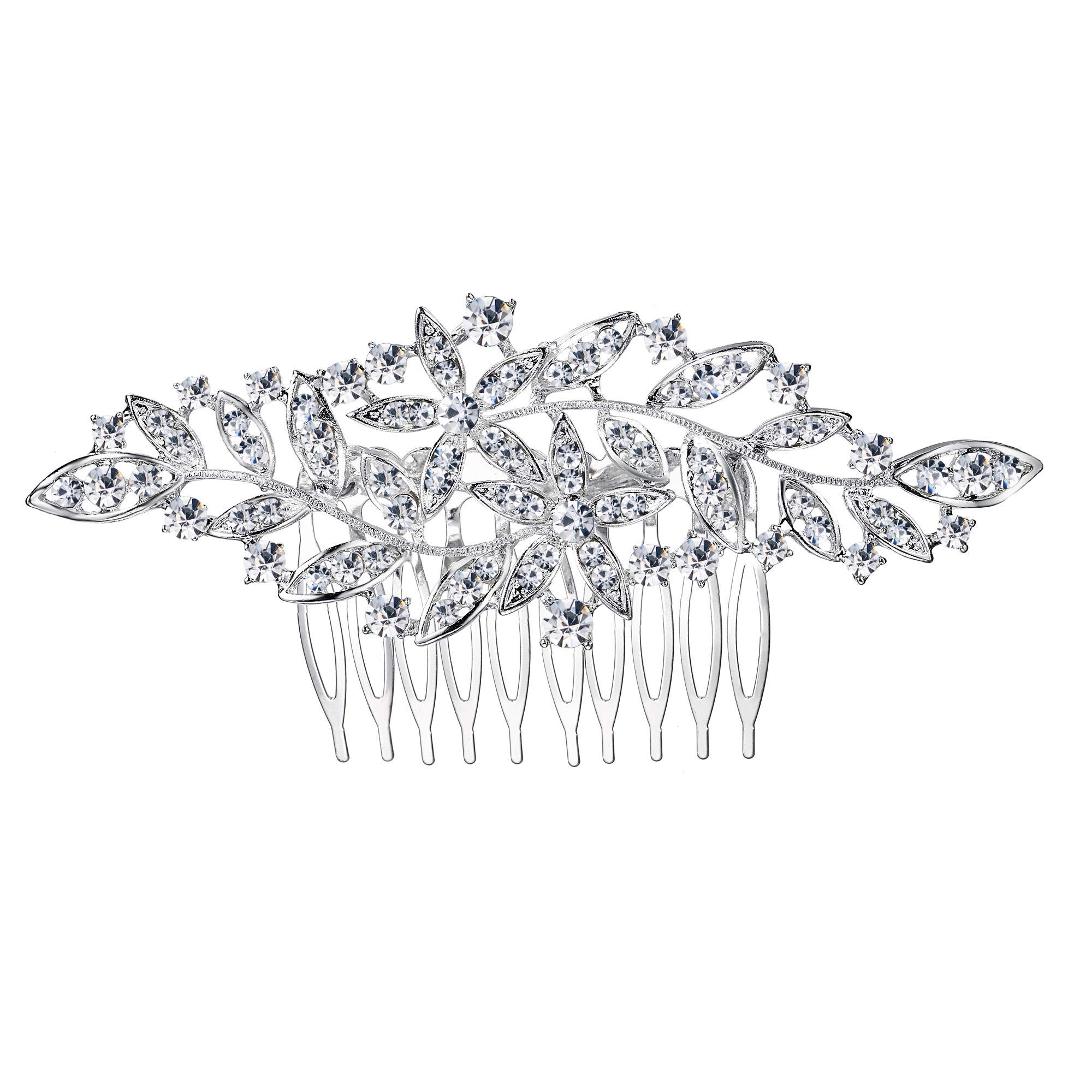 EVER FAITH Flower Leaf Vine Crystal Wedding Hair Comb Hair Accessories Bridal Side Combs Headpiece for Women