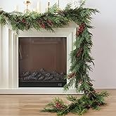 MIZII Christmas Garlands 6FT Artificial Pine Garland with Pinecone Berries Greenery Garland Christmas Decorations for Xmas Fireplace Mantle Home Decor Indoor Outdoor (Garland-6FT)