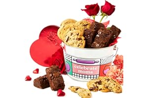 DAVID'S COOKIES David’s Cookies & Brownies Bucket Sampler in Celebrate Moms 1.3Lbs - Freshly Baked Delicious Gourmet Assorted Cookies & Brownies - Comes In a Beautifully Decorated Mother's Day Themed Gift Bucket