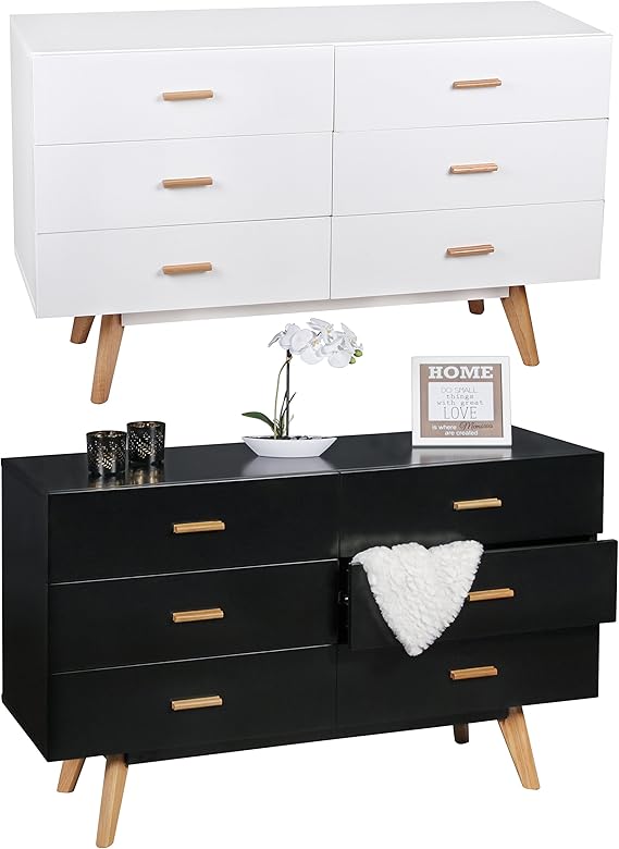 FineBuy Sideboard SCANIO MDF-Holz mit 6 Schubladen | Kommode 120 cm in