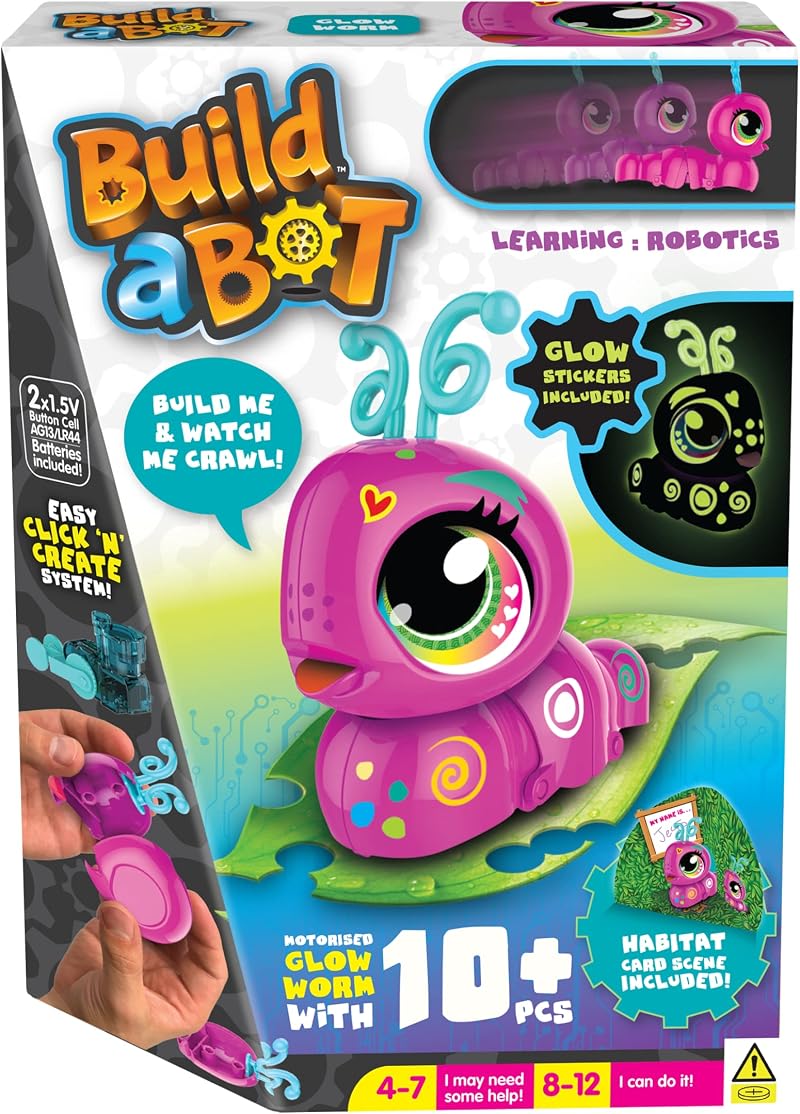 Goliath Build-a-Bot Glow Worm Interactive Pet Kit Pink 20+ Pieces