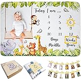 A&JS Tots Baby Monthly Milestone Blanket for Boy or Girl, Gender Neutral Gift for Babies Shower, First Year Baby Growth Blanket, Photo Banner for Pictures Includes, Soft Flannel Wrinkle Free 60"x40"