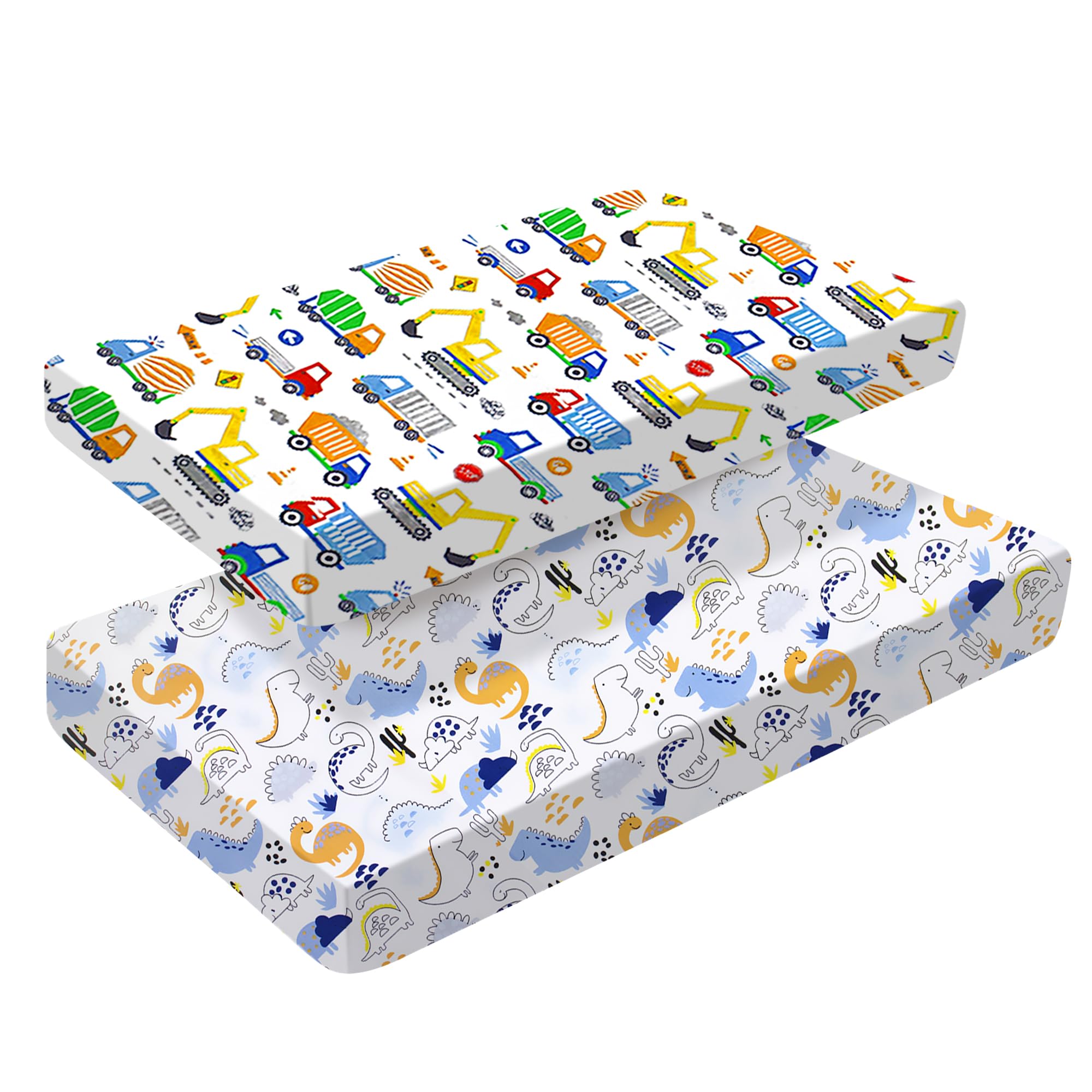 2 Pack Cot Bed Fitted Sheets 140 x 70cm for Girl Boys | Bedding For Cot bed | Easy Care Soft Cotton and Dureable, Unique Car & Dinosaur Pattern Baby Crib Sheets — image 1