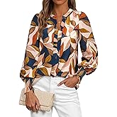 MASCOMODA Womens Boho Floral Long Sleeve Tops Fall Fashion 2025 V Neck Loose Chiffon Work Blouses Dressy Casual Ruffle Shirts