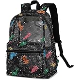 Xunteny Dinosaur Mesh Backpack for Girls Women, Semi-Transparent Kids School Backpack College Bookbag for Beach Gym Travel