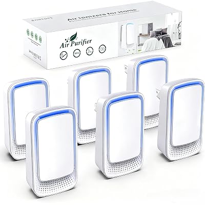 Plug In Air Ionizer Purifier for Home (6 Pack), Negative Ion Generator, Quiet Air Freshener for Bedroom, Office, Kitchen, Portable Air Filter, Mini Air Cleaner