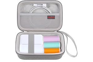 Elonbo Carrying Case for cudinham ​​​Print Pods Mini Printer, Portable Label Maker Machine Travel Bag, Wireless Bluetooth Thermal Label Printer Storage Holder, Mesh Pocket Fits Cable, Grey