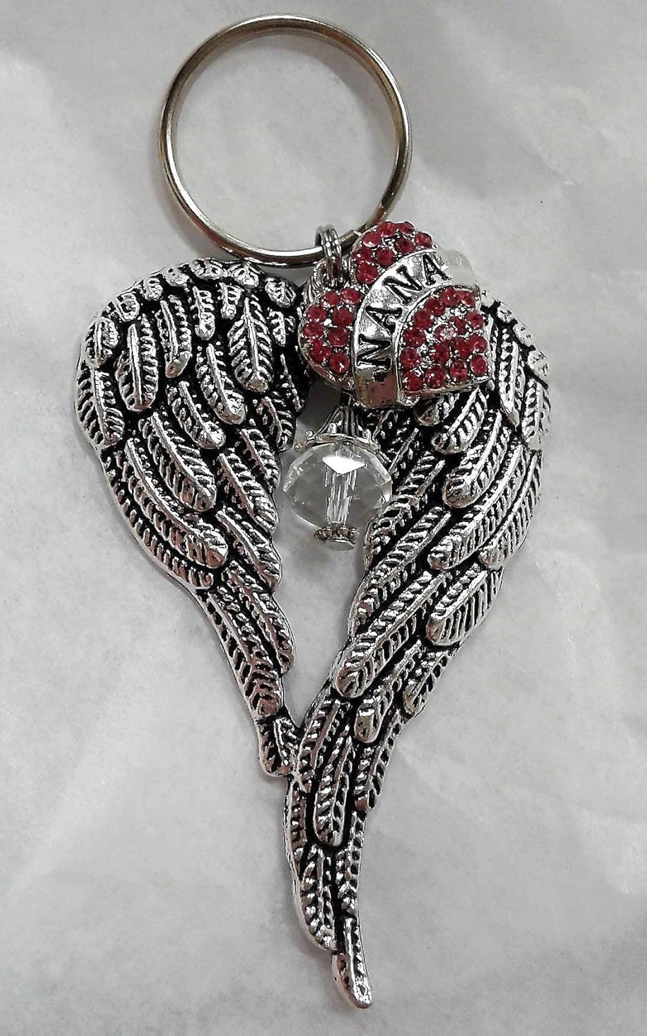 Amazon Com Nana Memorial Angel Wings Keychain With Clear Crystal And Pink Heart Charm Handmade