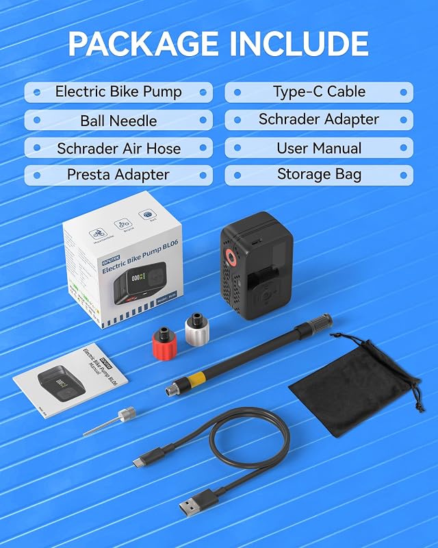 Bomba De Bicicleta Eléctrica, Bomba De Aire Portátil De Alta Presión De 120 PSI para Bicicletas Pequeñas con Medidor Digital para Válvulas Presta Y Schrader De Bicicletas De Carretera
