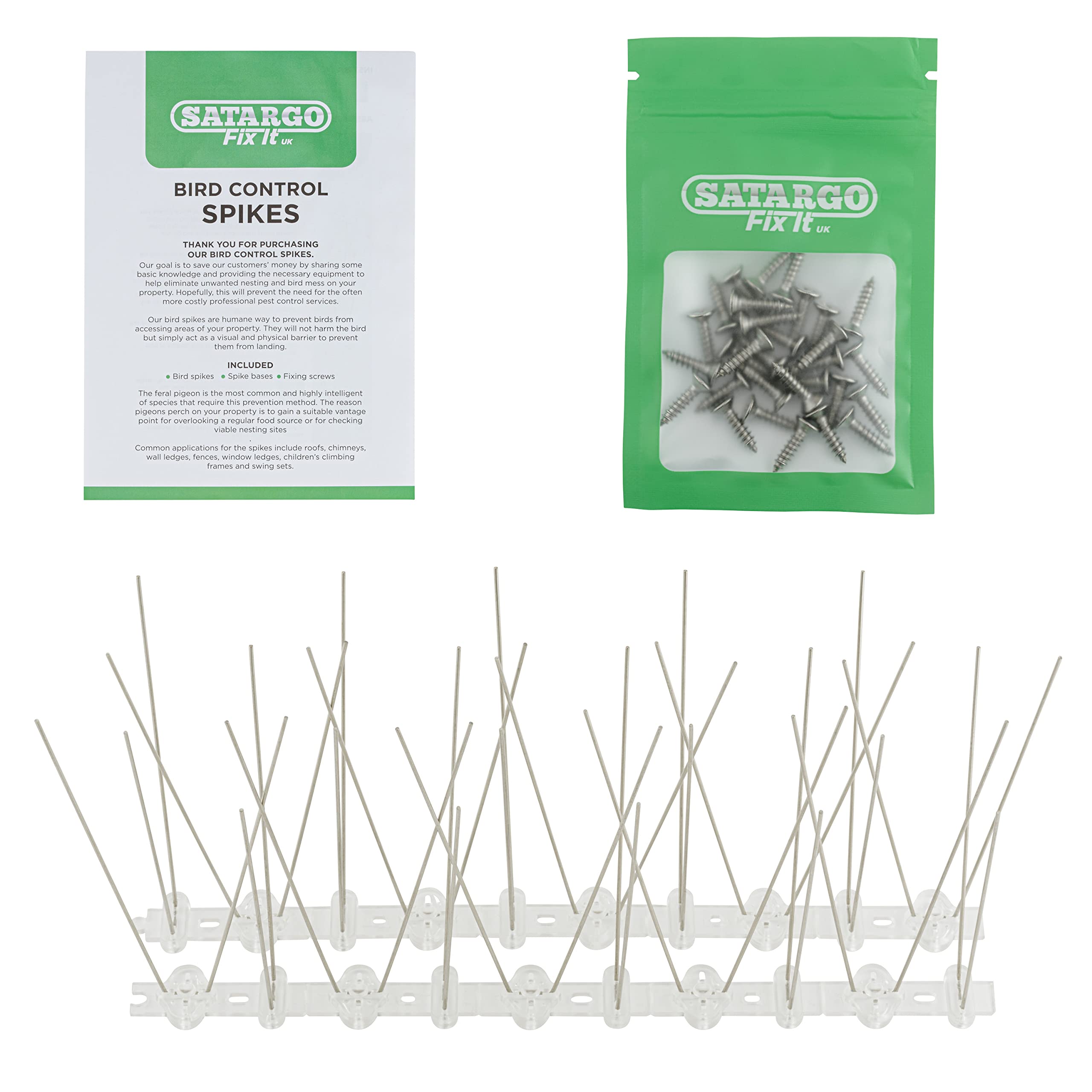 Satargo Bird Spikes Stainless Steel Pigeon Spikes Bird Deterrent for Roofs and Windows, Fence Spikes for Anti Crows, Seagulls and Small Birds Repellent 2m