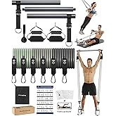 ALongSong Portable Pilates Bar Kit with Resistance Bands for Men and Women, Upgraded 3 Section Pilates Bar with Resistance Ba